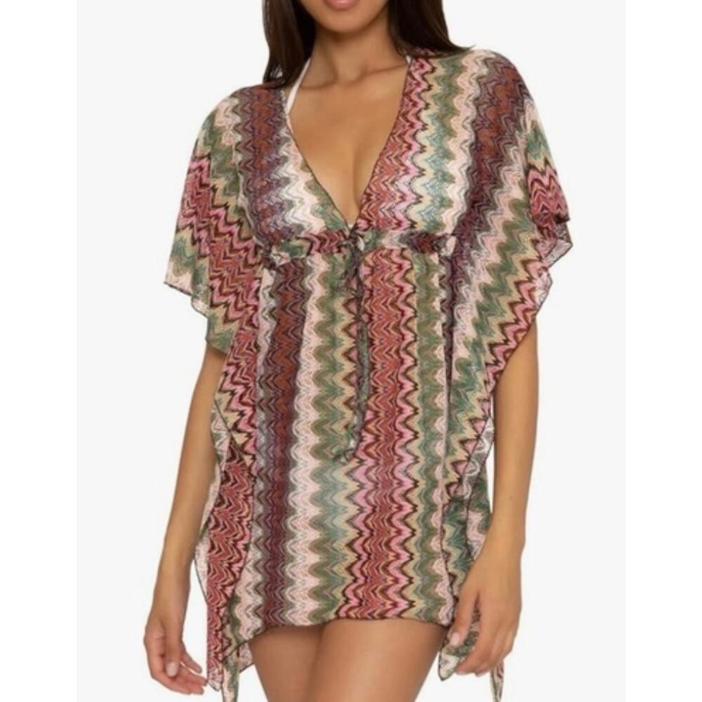Becca by Rebecca Virtue Solstice Crochet Tunic Stripe Swim Cover Up Size XS